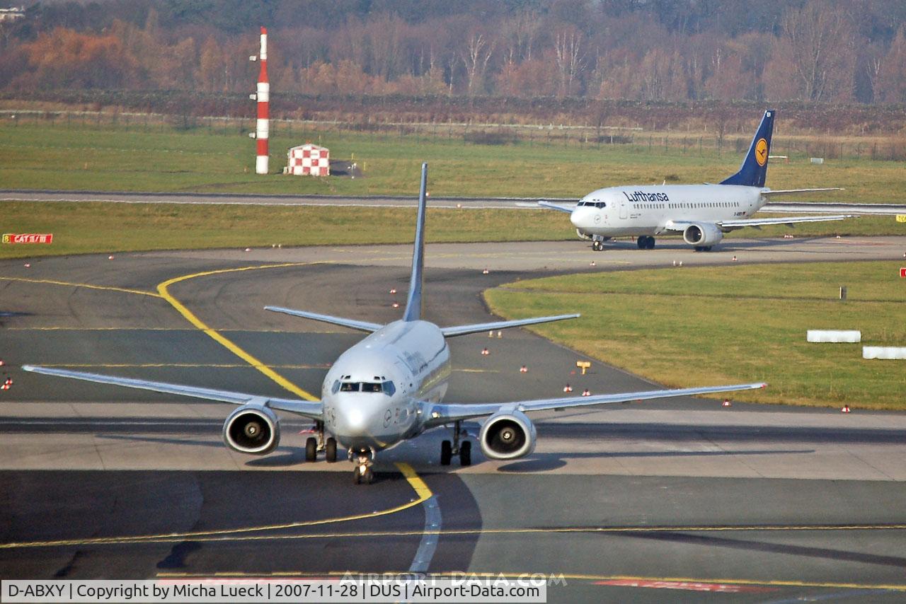 D-ABXY, 1989 Boeing 737-330 C/N 24563, D-ABXY and D-ABER just arrived in Duesseldorf
