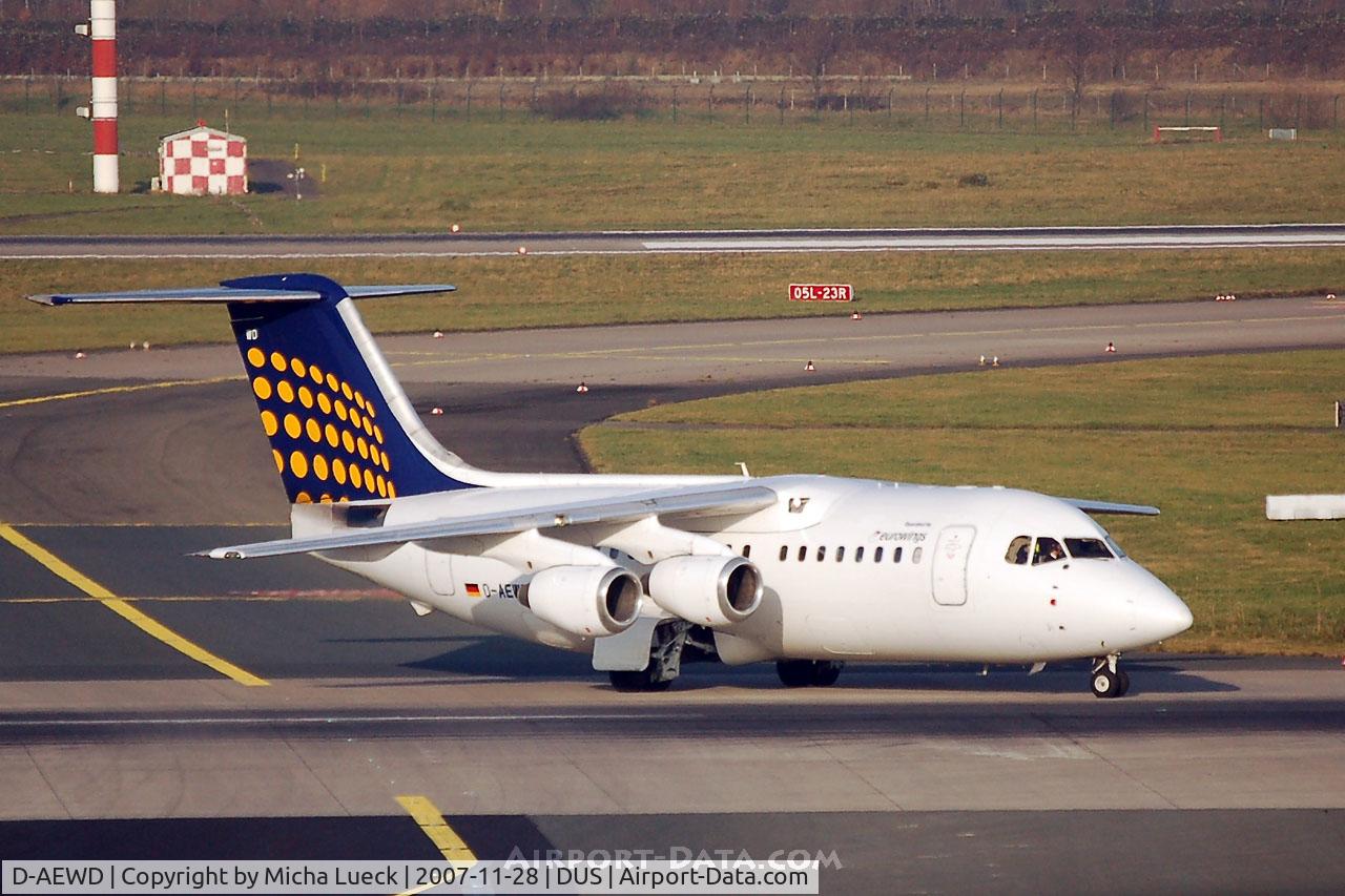 D-AEWD, 1987 British Aerospace BAe.146-200 C/N E2069, Taxiing to the gate