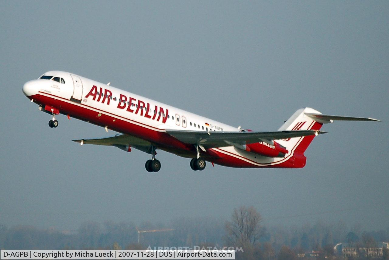 D-AGPB, 1989 Fokker 100 (F-28-0100) C/N 11278, Climbing out of Duesseldorf