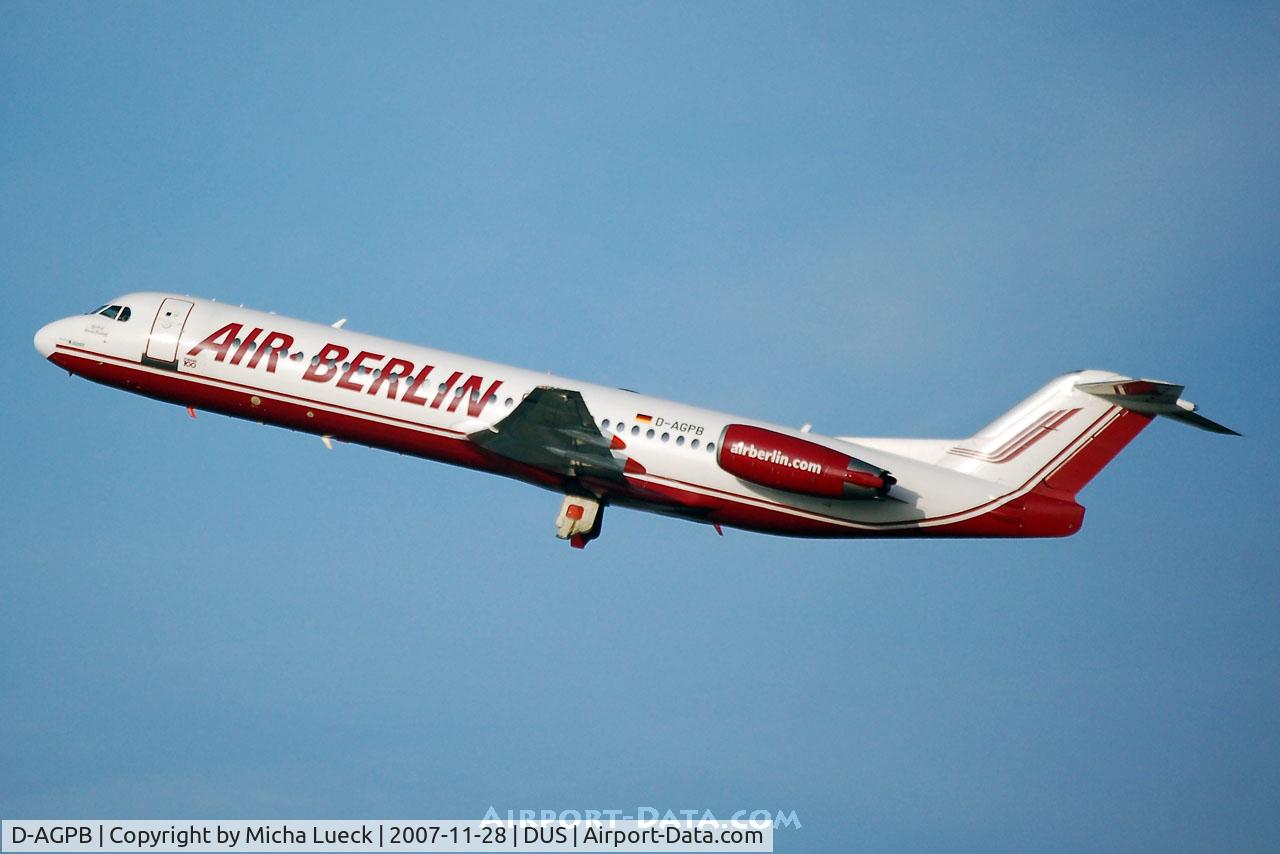 D-AGPB, 1989 Fokker 100 (F-28-0100) C/N 11278, bye bye Duesseldorf