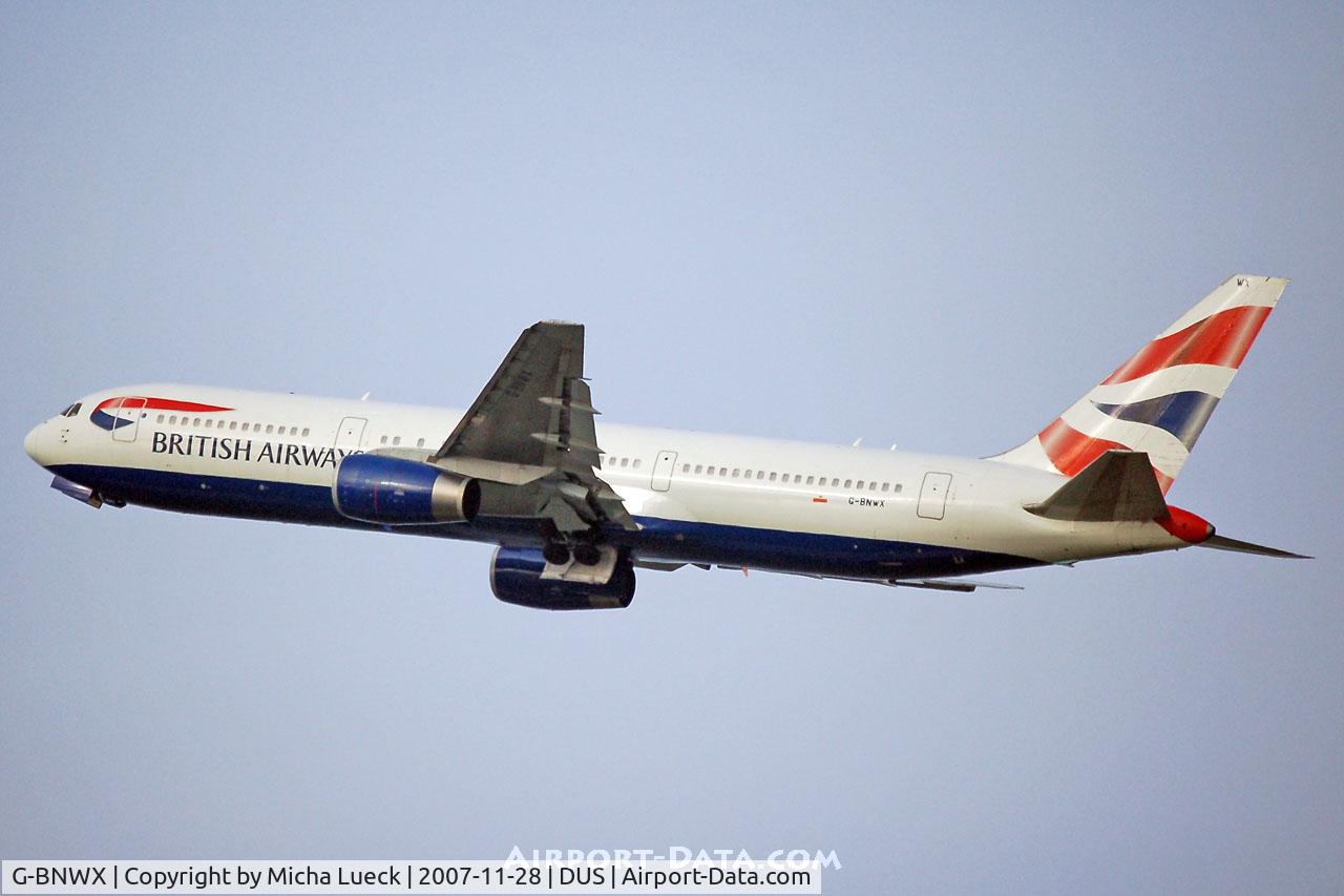 G-BNWX, 1994 Boeing 767-336 C/N 25832, Climbing out of Duesseldorf
