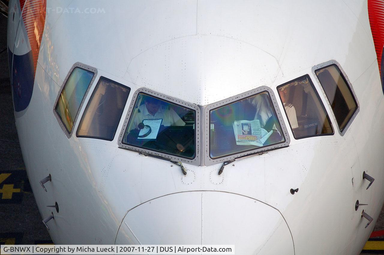 G-BNWX, 1994 Boeing 767-336 C/N 25832, The pilot reads The Times :)