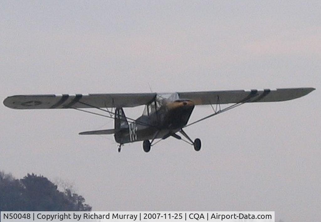 N50048, 1943 Taylorcraft DCO-65 C/N 5716, takeoff on runway 27