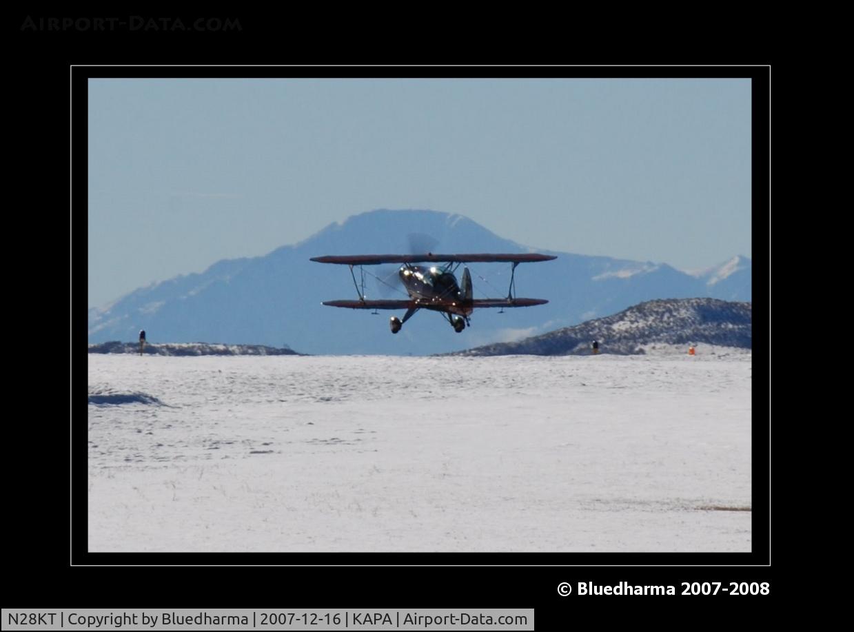 N28KT, 2005 Stolp SA-750 Acroduster Too C/N 0028, Power Play landing on 17L with Pikes Peak in the background.