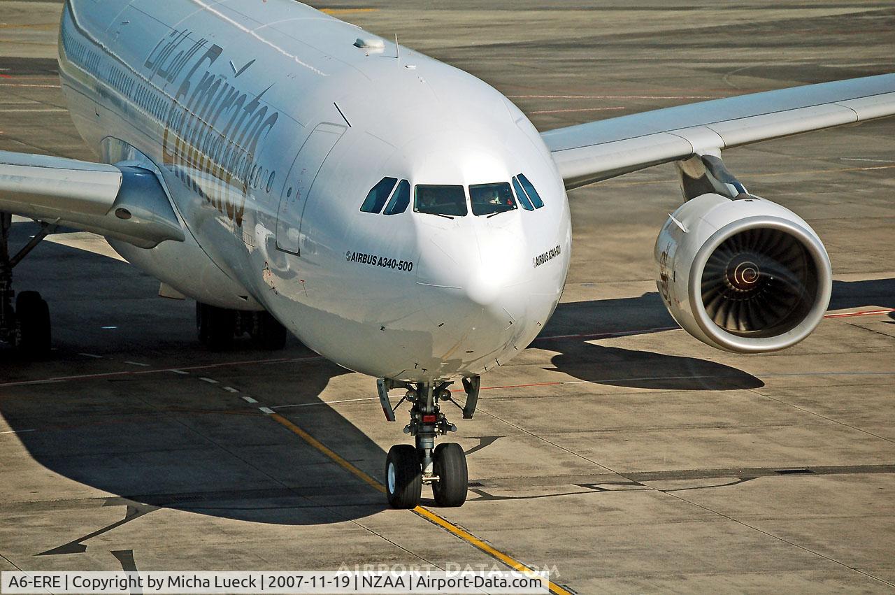 A6-ERE, 2004 Airbus A340-541 C/N 572, Arriving at the gate
