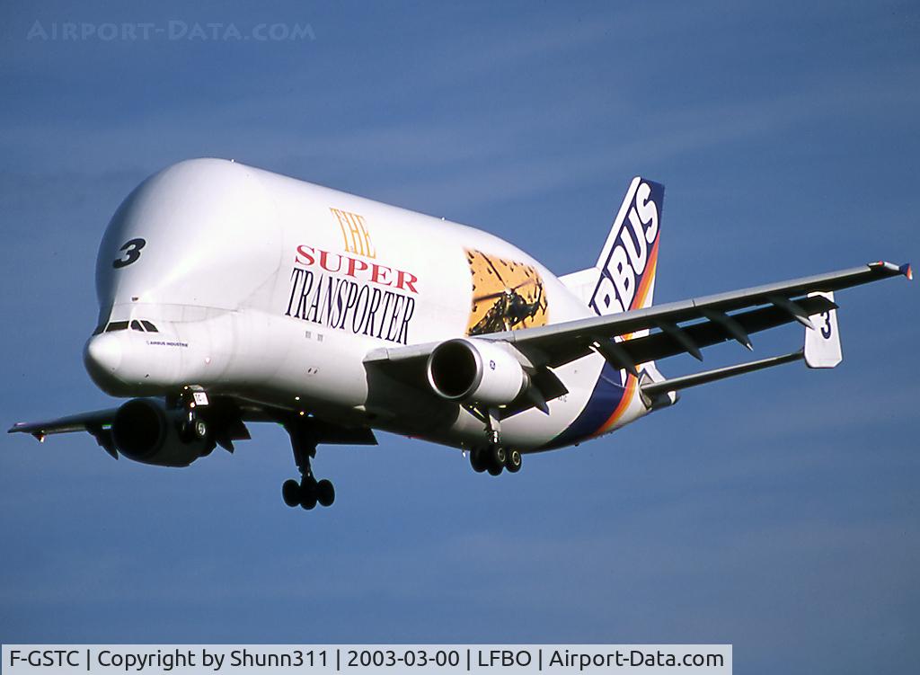 F-GSTC, 1997 Airbus A300B4-608ST Super Transporter C/N 765, Landing rwy 32L with special 'Tigre' sticker on the left side to promote Eurocopter during an Airshow in 2003
