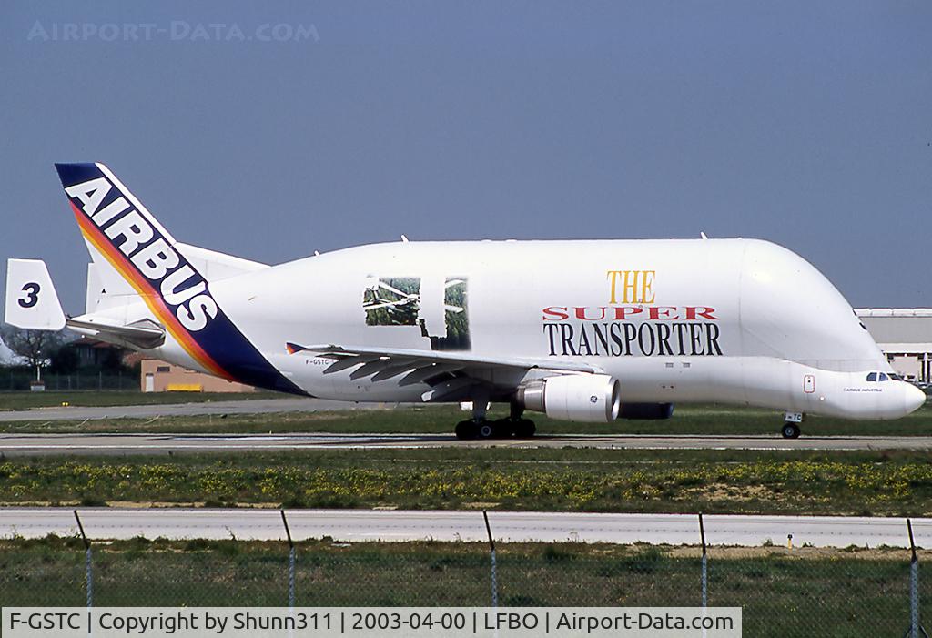 F-GSTC, 1997 Airbus A300B4-608ST Super Transporter C/N 765, Ready to take off rwy 14R with special faded 'NH90' sticker on the right side to promote Eurocopter during an Airshow in 2003