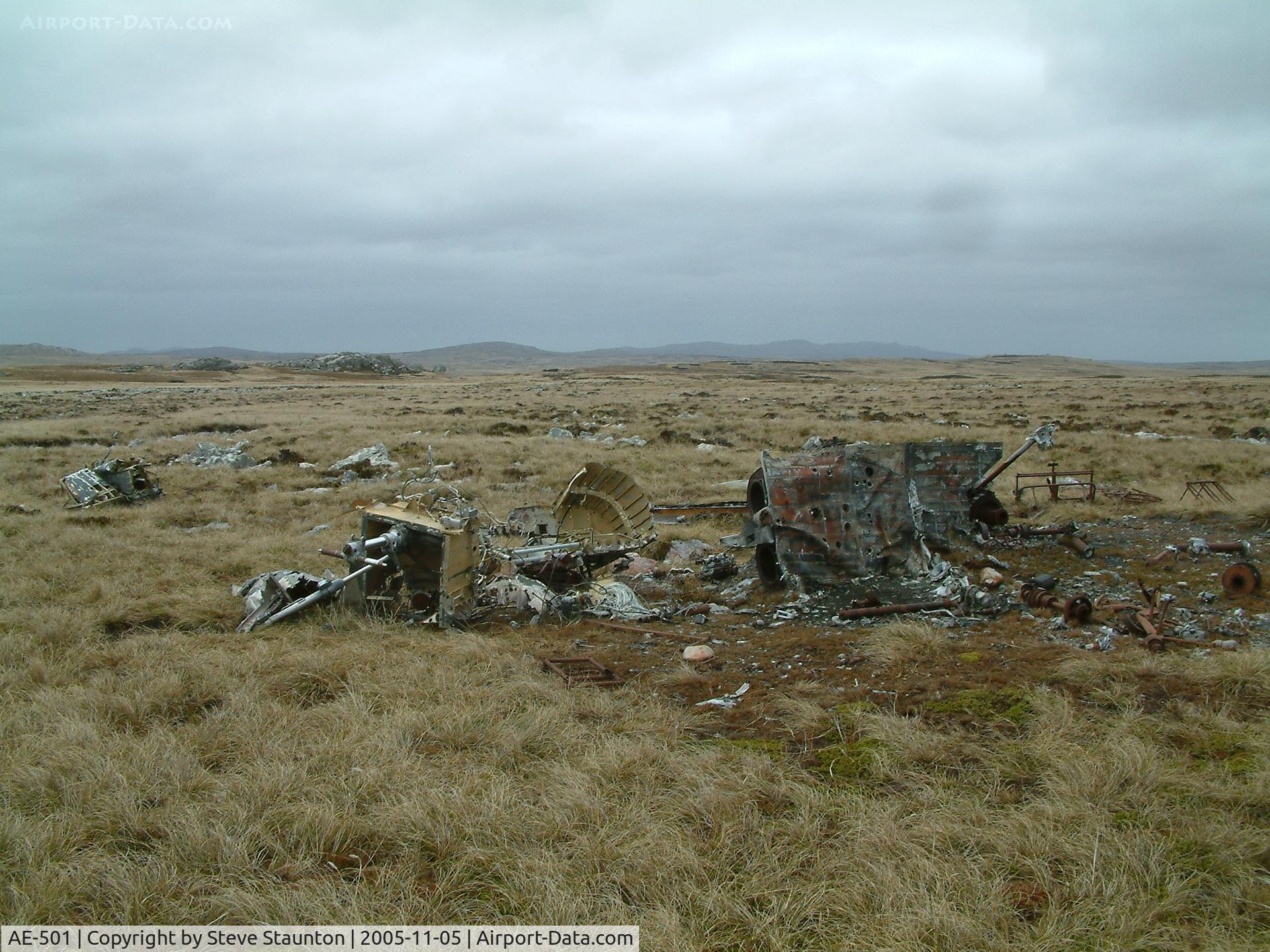 AE-501, Aérospatiale SA-330L Puma C/N 1540, Wrecked Westland Puma of the Argentine AF located at the foot of Mount Kent, Falkland Island. This aircraft was destroyed during the 1982 Falklands Conflict.
