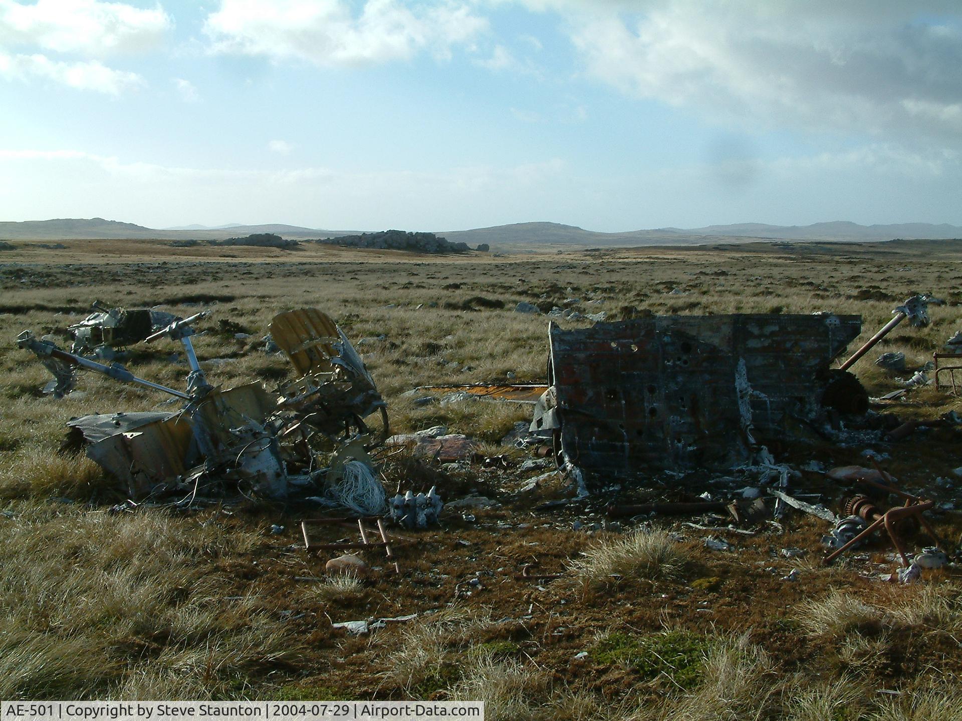 AE-501, Aérospatiale SA-330L Puma C/N 1540, Wrecked Westland Puma of the Argentine AF located at the foot of Mount Kent, Falkland Island. This aircraft was destroyed during the 1982 Falklands Conflict.