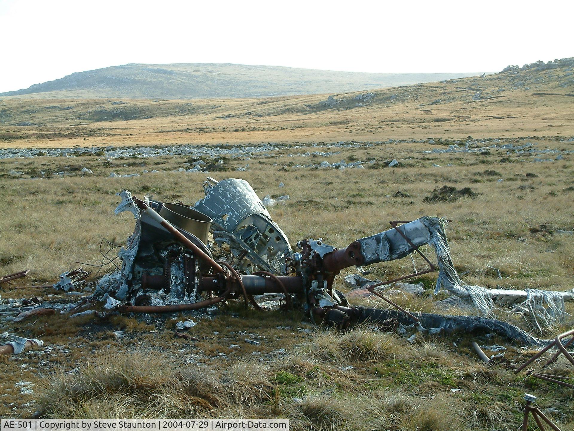 AE-501, Aérospatiale SA-330L Puma C/N 1540, Wrecked Westland Puma of the Argentine AF located at the foot of Mount Kent, Falkland Island. This aircraft was destroyed during the 1982 Falklands Conflict.