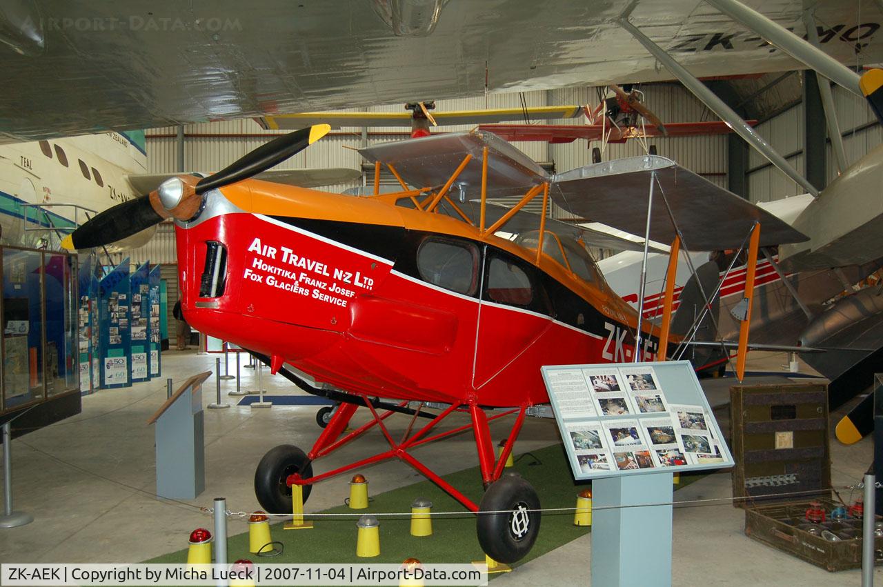 ZK-AEK, 1932 De Havilland DH-83C Fox Moth C/N 4033, At the Museum of Transport and Technology (MOTAT)