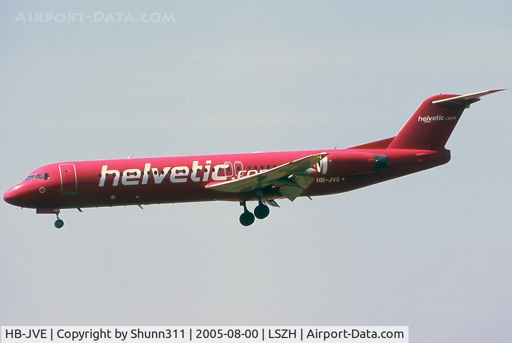 HB-JVE, 1993 Fokker 100 (F-28-0100) C/N 11459, Landing rwy 14