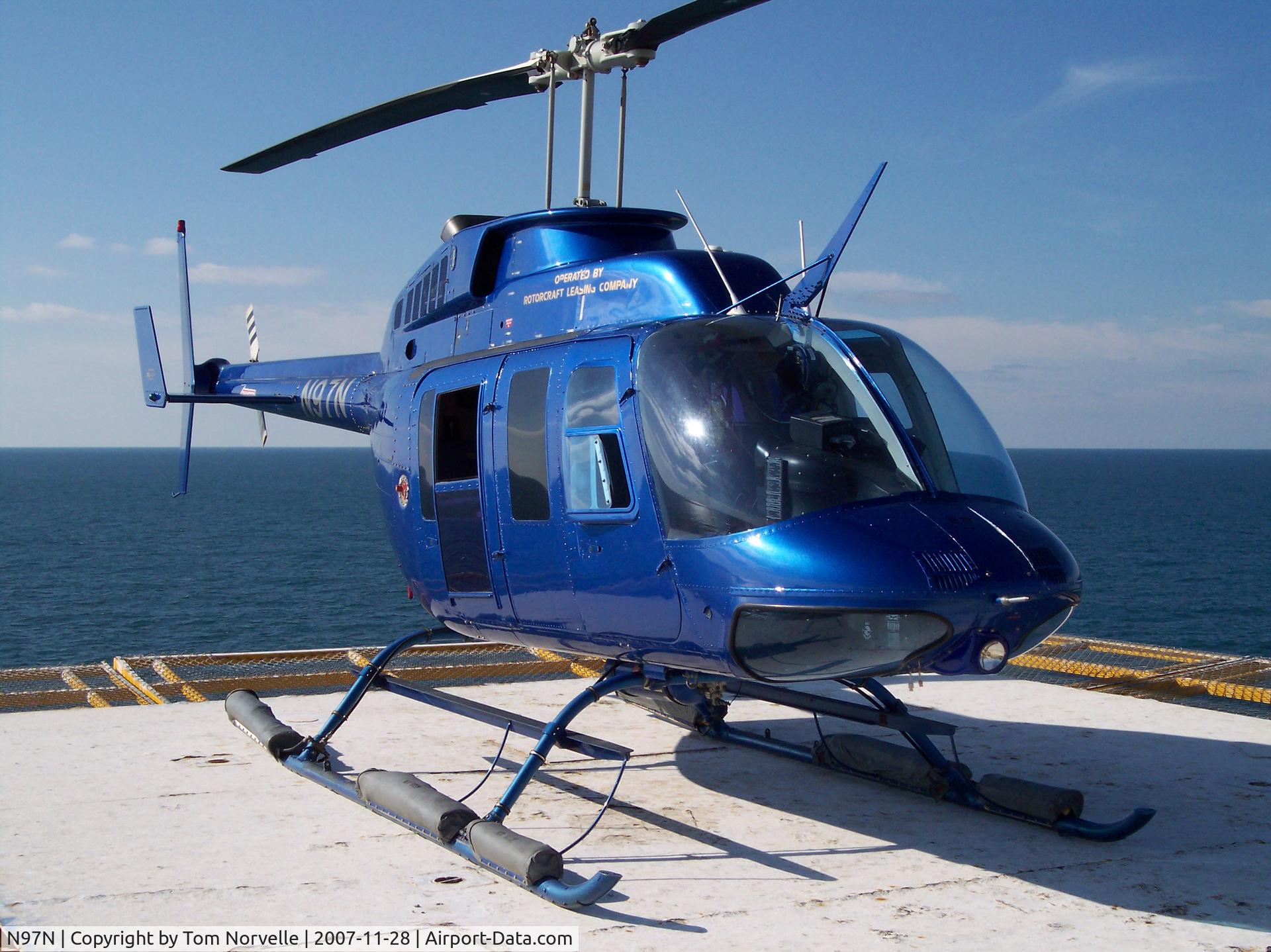 N97N, 1983 Bell 206L-1 LongRanger II C/N 45771, 1983 Bell 206L1/C30P taken at MU740 in the Gulf of Mexico.  Owned and operated by Rotorcraft Leasing Co.
