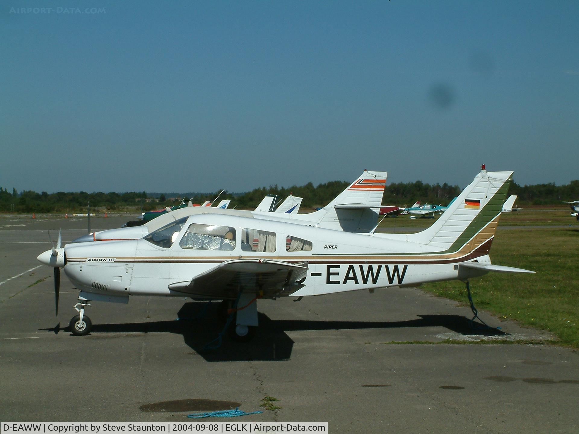 D-EAWW, 1978 Piper PA-28R-201 Cherokee Arrow III C/N 28R-7837199, Taken at Blackbushe Airport 8th September 2004 (sorry about the black spot on the lens)