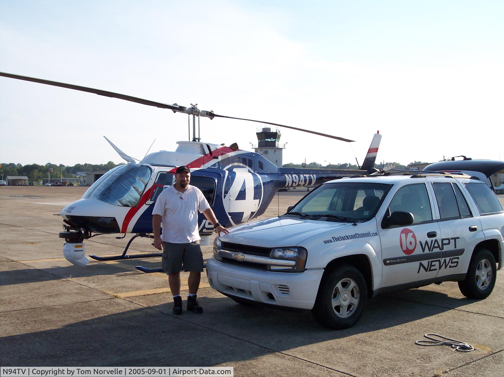 N94TV, 2000 Bell 206B C/N 4530, Shortly after Hurricane Katrina, I landed to pick up Ryan Bohling of WAPT TV in Jackson, Mississippi to collect aftermath footage of the Mississippi coastline.