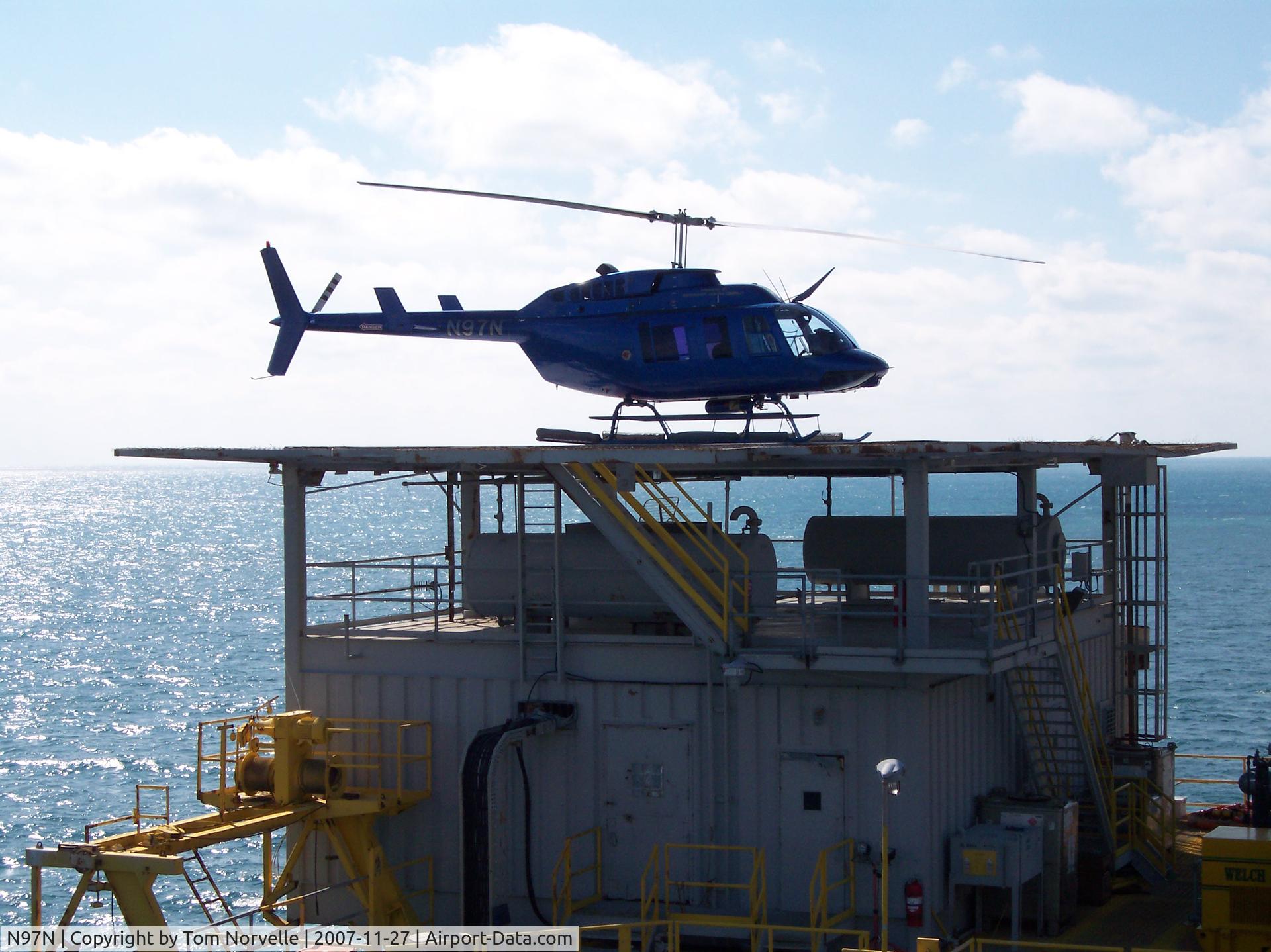 N97N, 1983 Bell 206L-1 LongRanger II C/N 45771, On the deck at MU739 in the Gulf of Mexico.