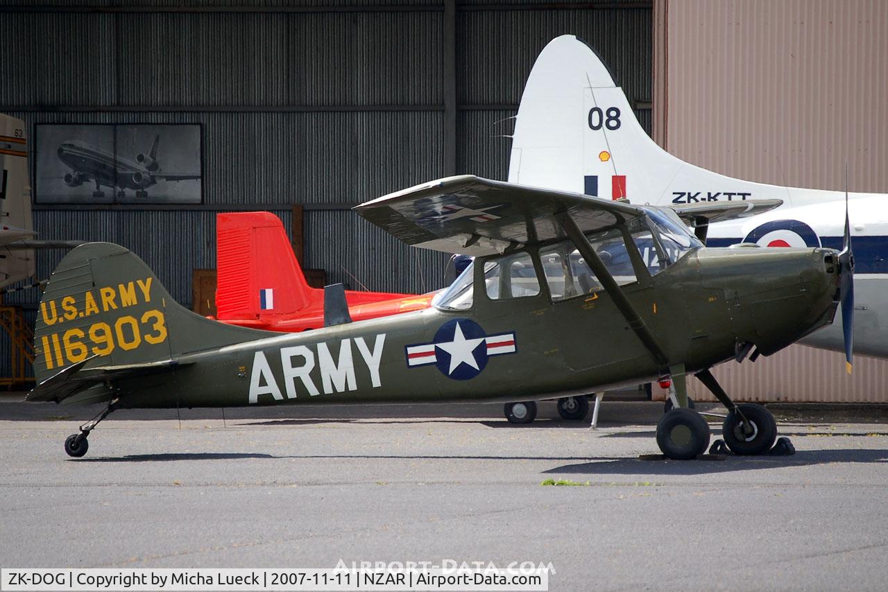 ZK-DOG, 1953 Cessna L-19A Bird Dog C/N 23452, Parked in Ardmore