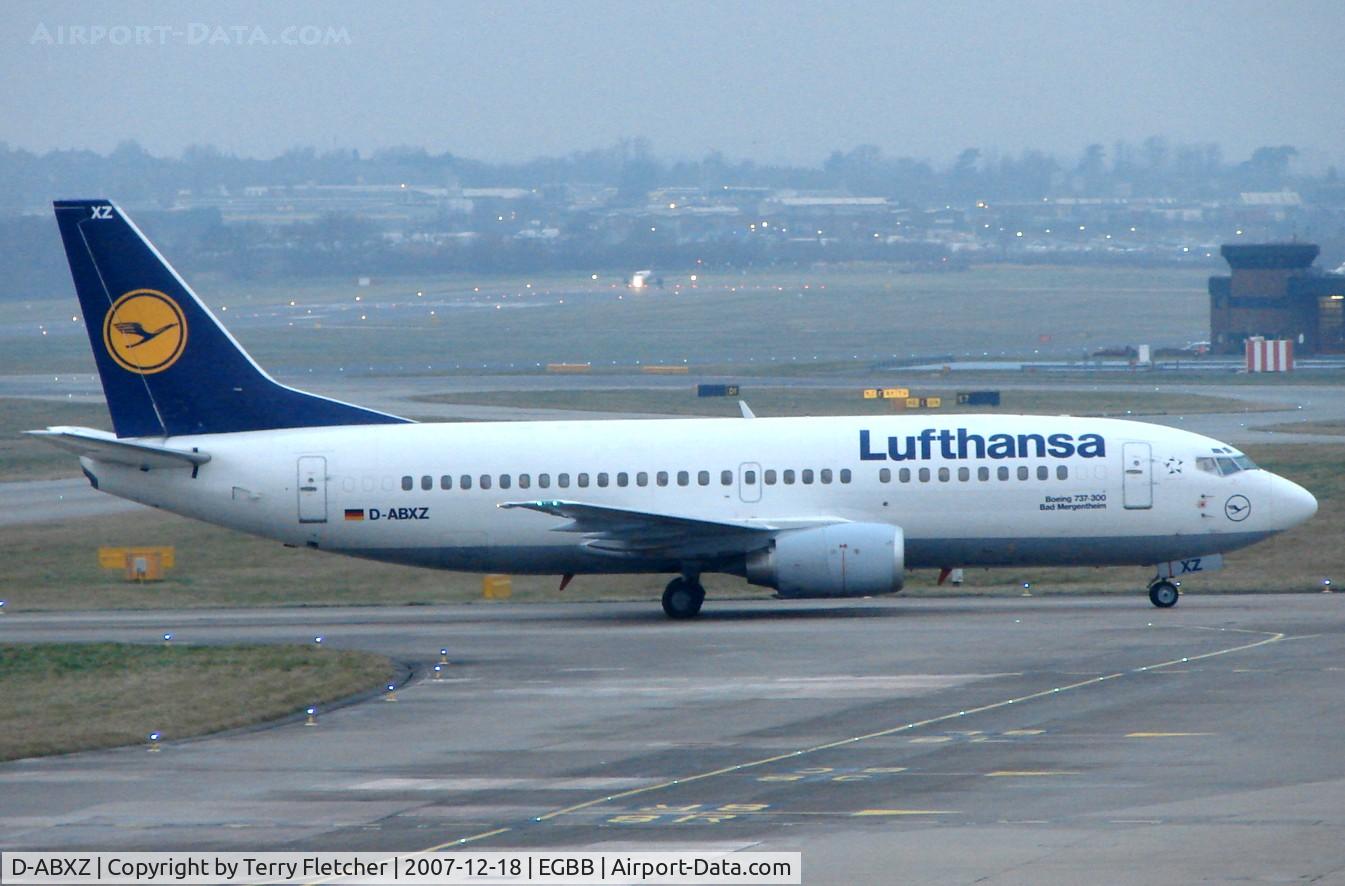 D-ABXZ, 1990 Boeing 737-330 C/N 24564, Lufthansa B737 on a wintery morning at Birmingham International (UK)