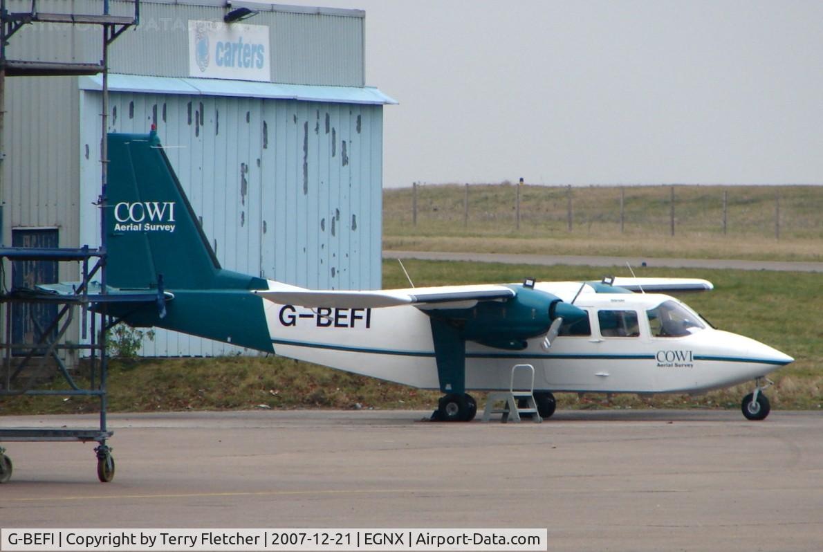 G-BEFI, 1976 Britten-Norman BN-2A-21 Islander C/N 553, A Former belgian Army aircraft - now painted in new operator (COWI Aerial Survey ) colours