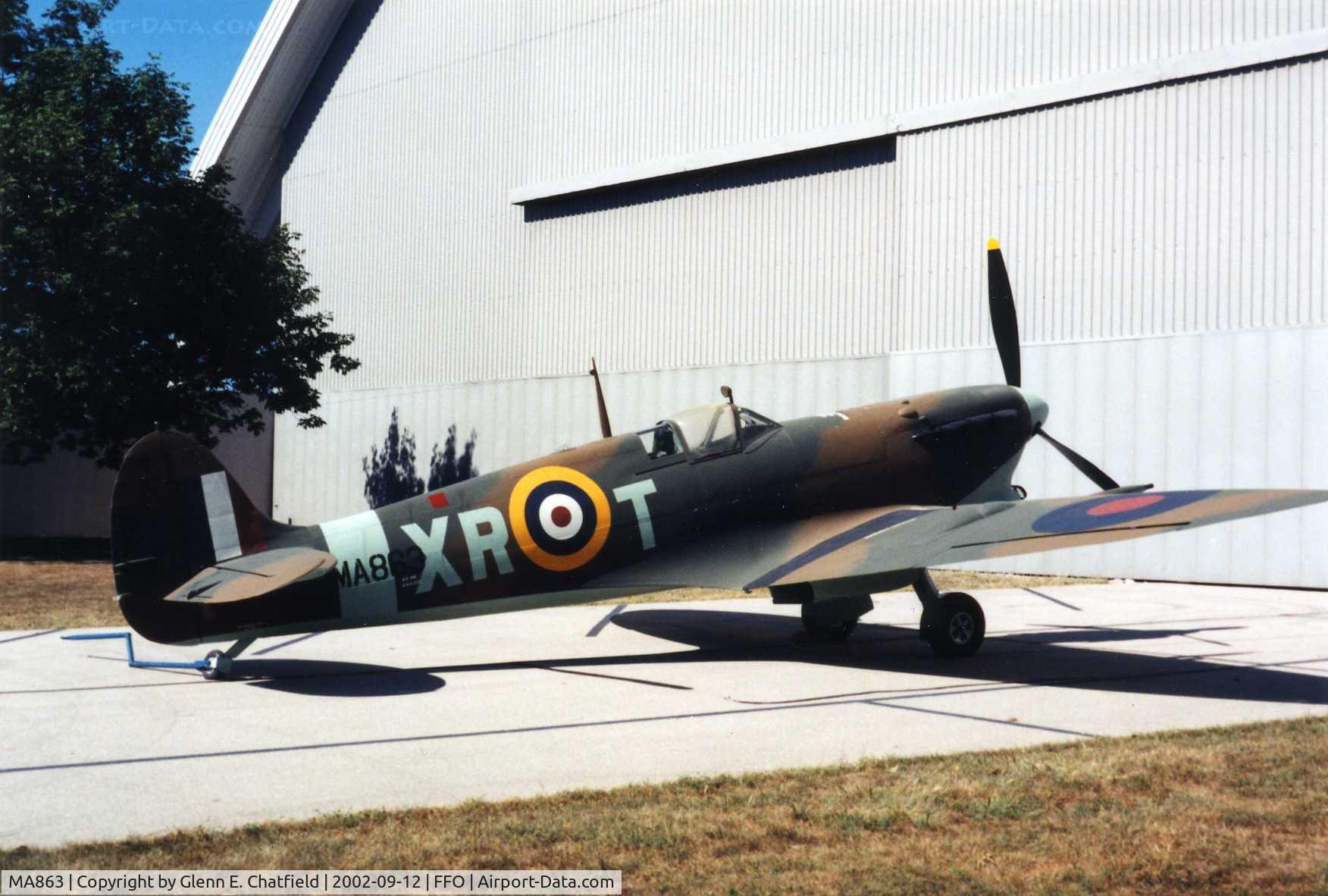 MA863, 1943 Supermarine 349 Spitfire F.Vc C/N Not found MA863, Spitfire at the National Museum of the U.S. Air Force, out for shuffling airplanes around.