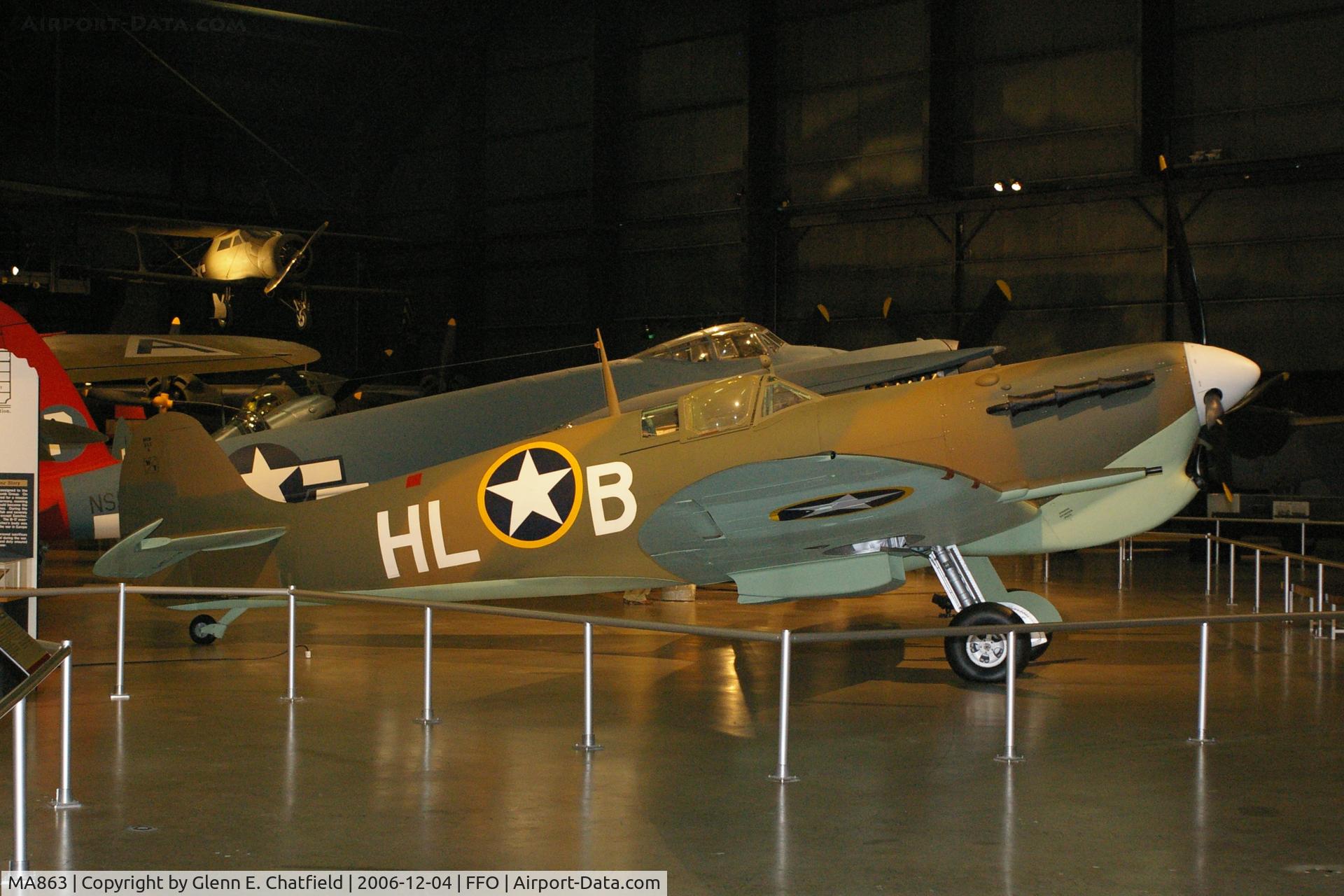 MA863, 1943 Supermarine 349 Spitfire F.Vc C/N Not found MA863, Spitfire at the National Museum of the U.S. Air Force, restored.