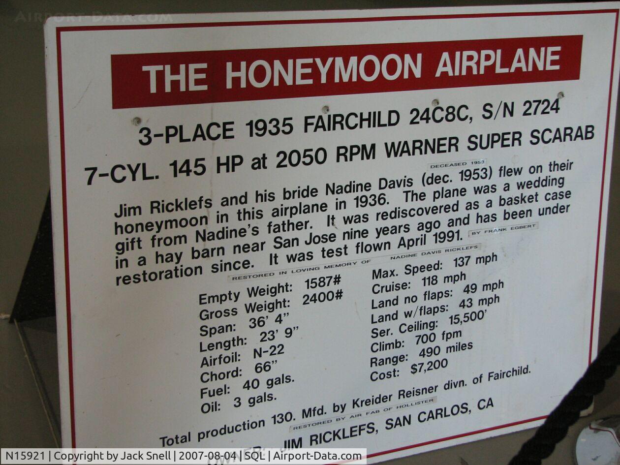 N15921, 1935 Fairchild 24 C8C C/N 2724, Taken at the Hiller Aviation Museum