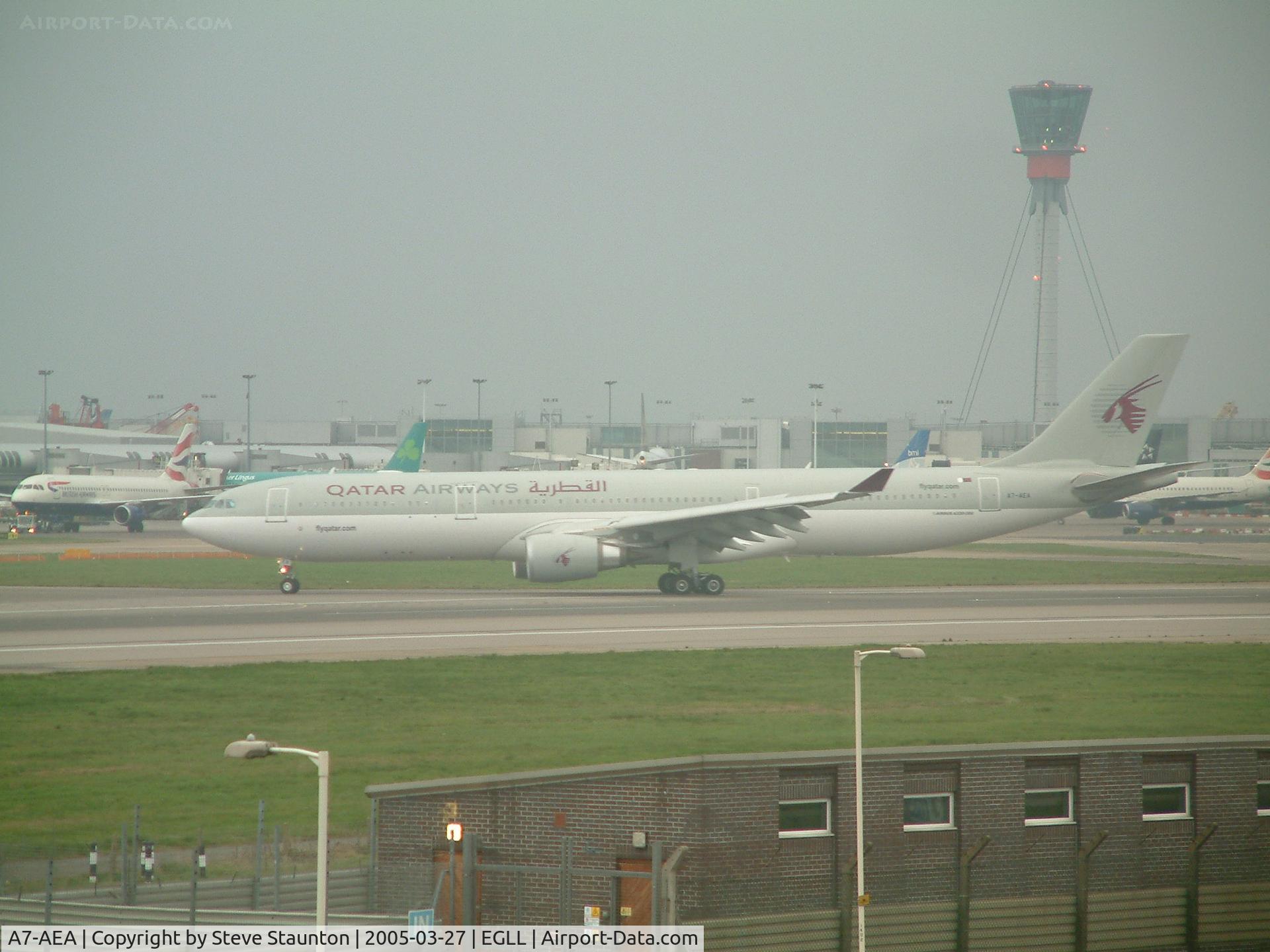 A7-AEA, 2004 Airbus A330-302 C/N 623, Taken at Heathrow Airport March 2005