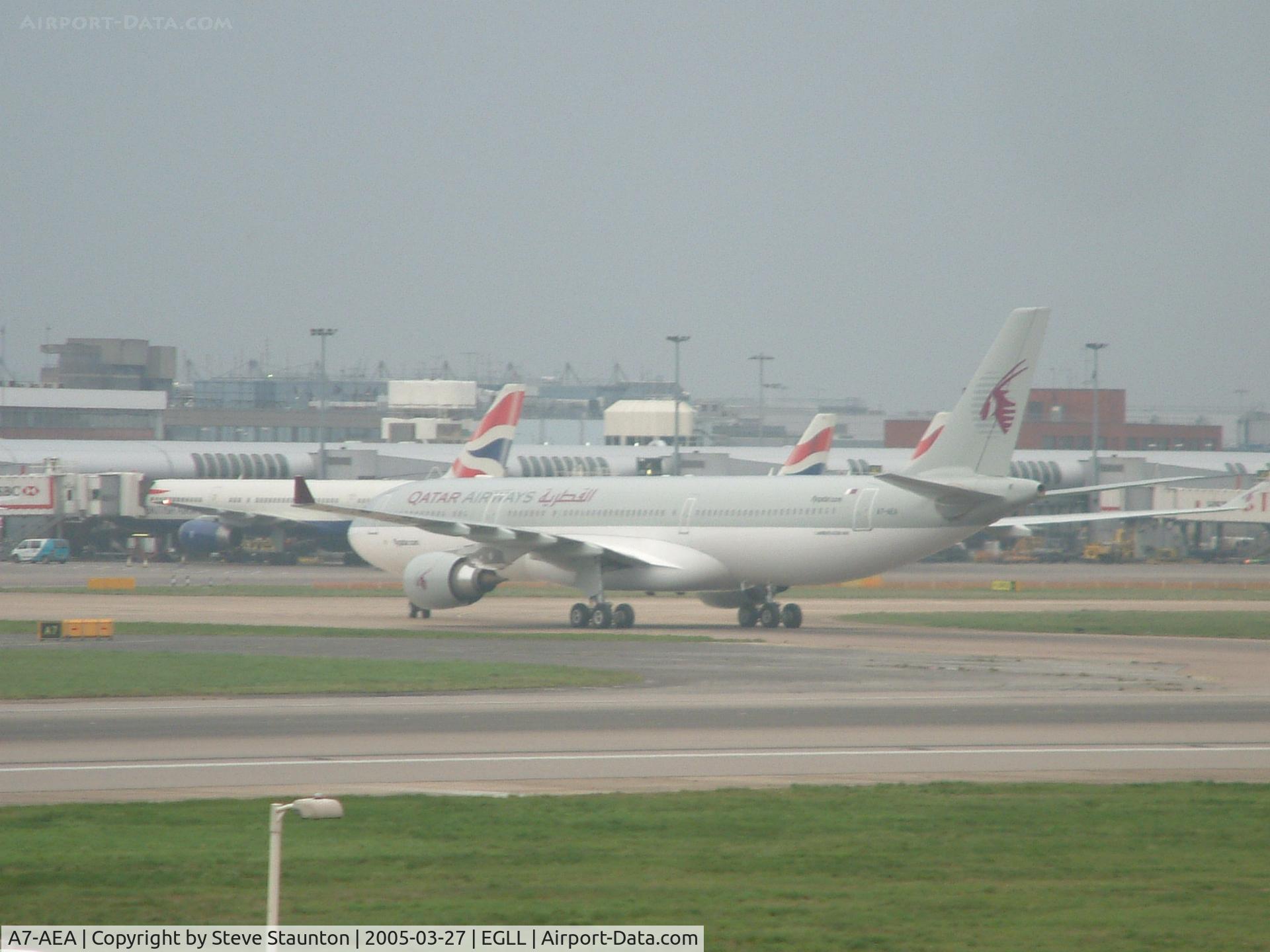 A7-AEA, 2004 Airbus A330-302 C/N 623, Taken at Heathrow Airport March 2005