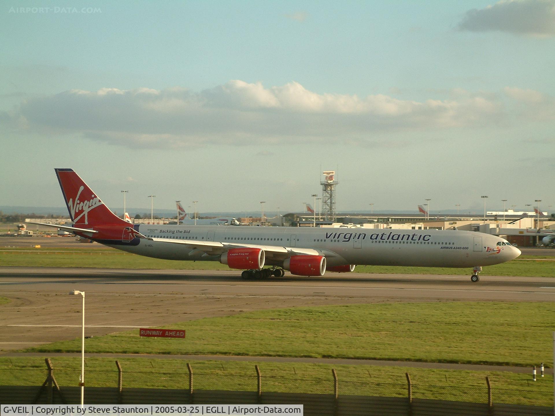 G-VEIL, 2004 Airbus A340-642 C/N 575, Taken at Heathrow Airport March 2005