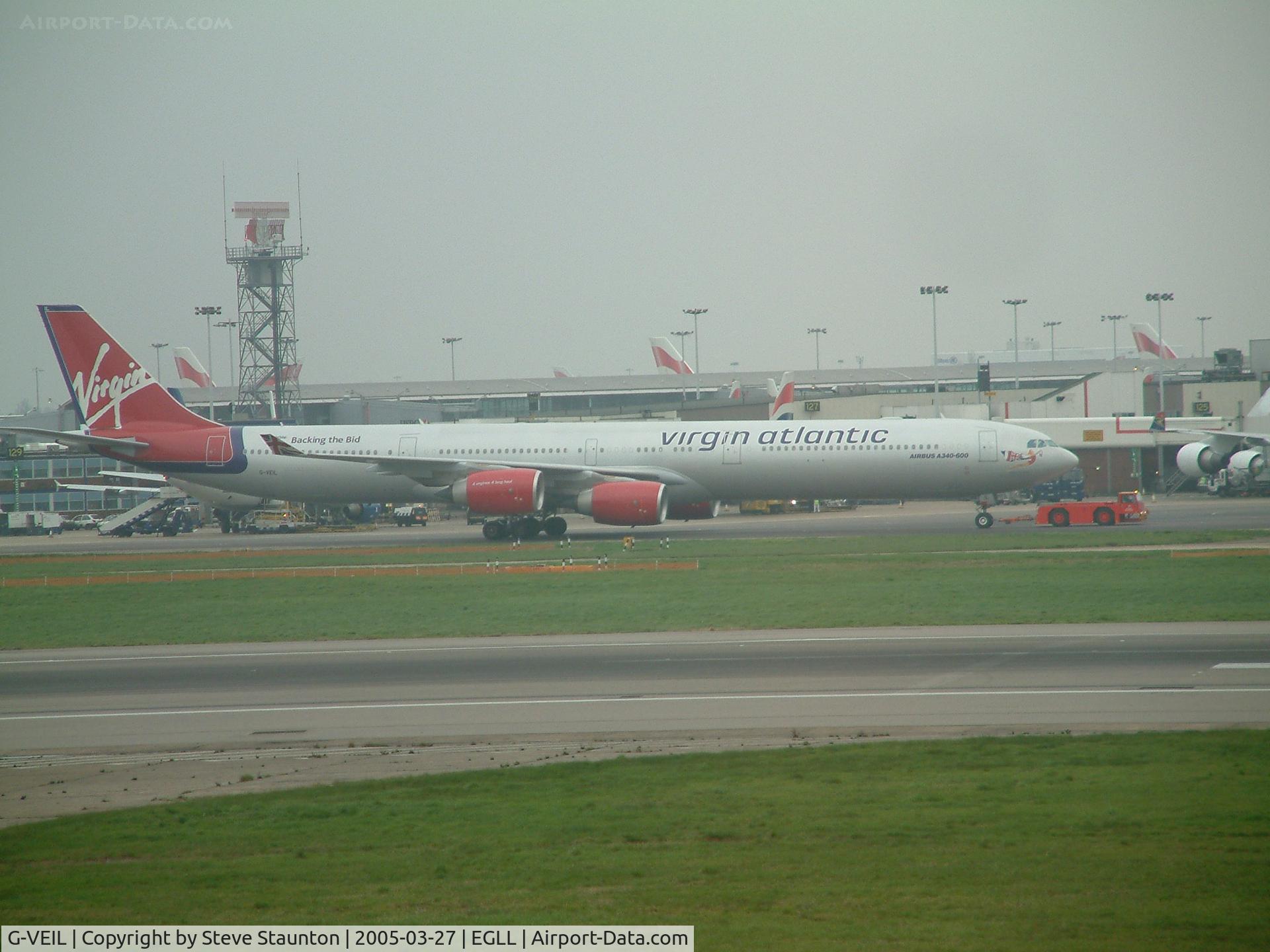 G-VEIL, 2004 Airbus A340-642 C/N 575, Taken at Heathrow Airport March 2005