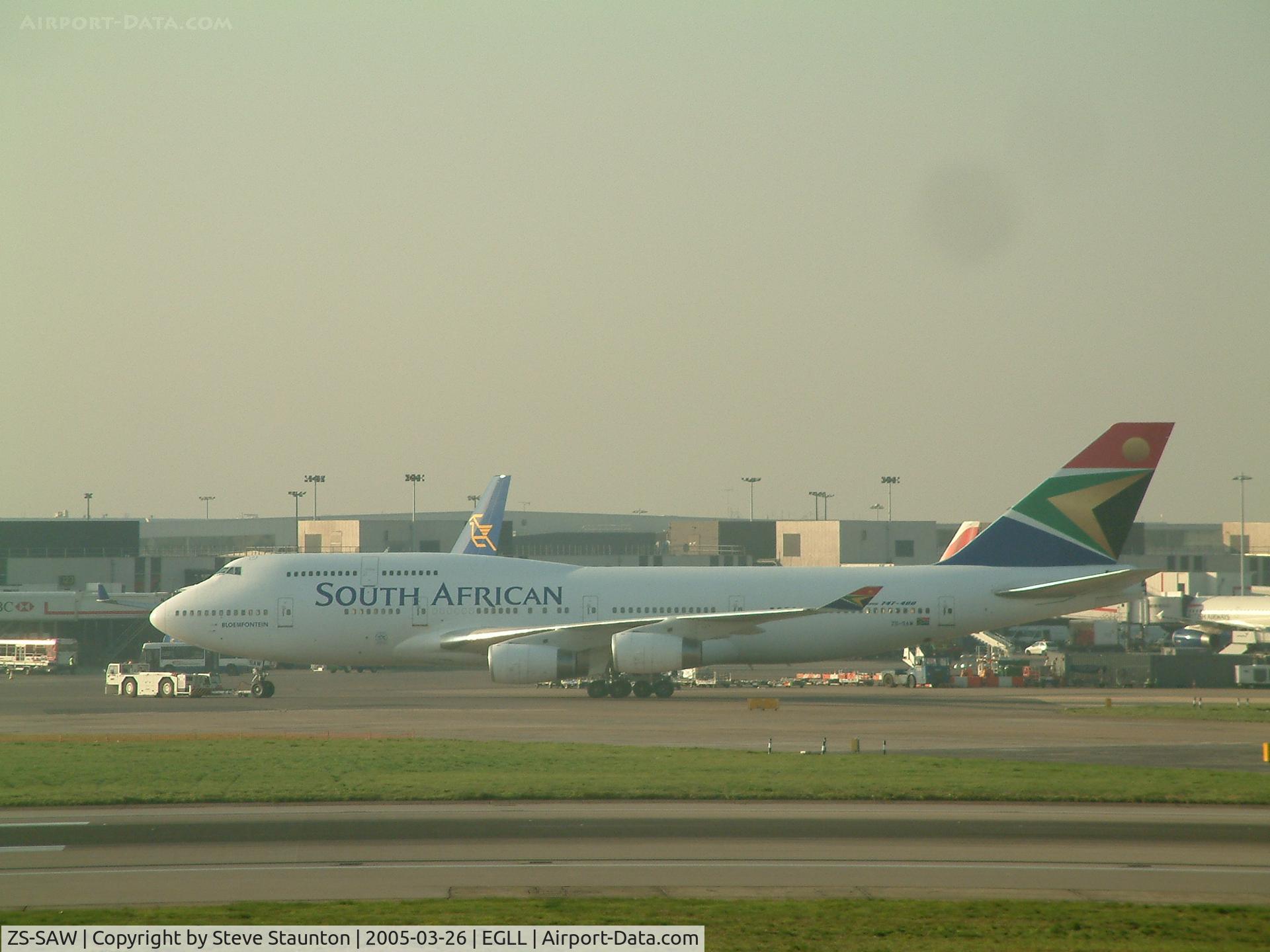 ZS-SAW, 1991 Boeing 747-444/BCF C/N 25152, Taken at Heathrow Airport March 2005