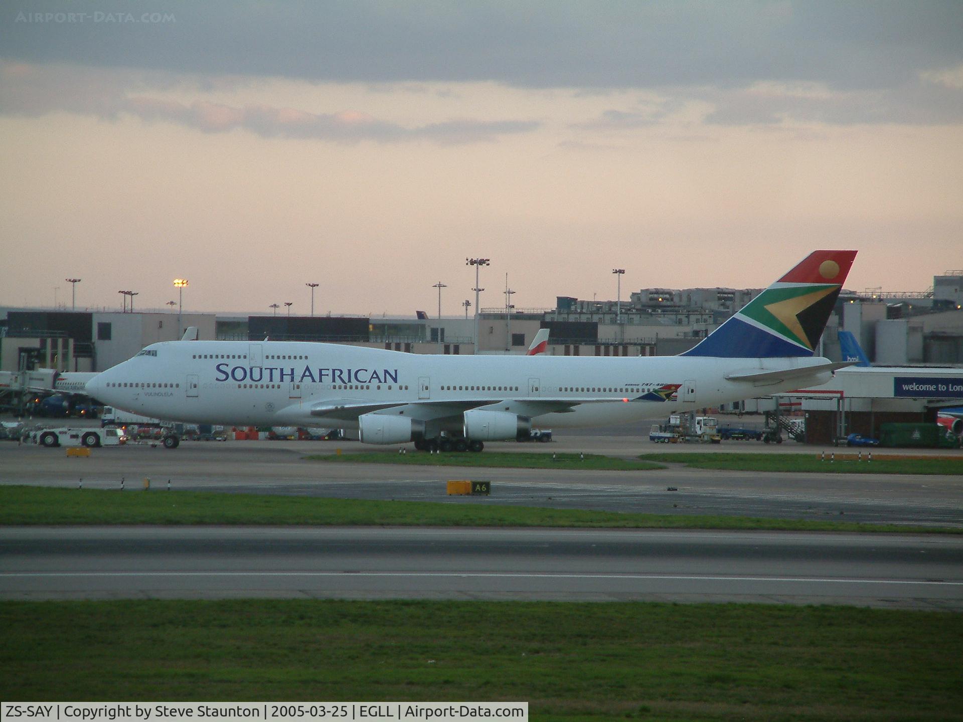 ZS-SAY, 1993 Boeing 747-444 C/N 26638, Taken at Heathrow Airport March 2005