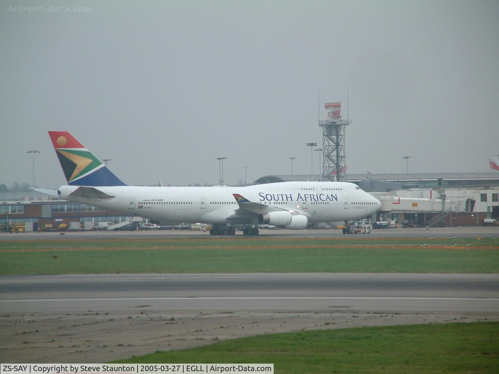 ZS-SAY, 1993 Boeing 747-444 C/N 26638, Taken at Heathrow Airport March 2005