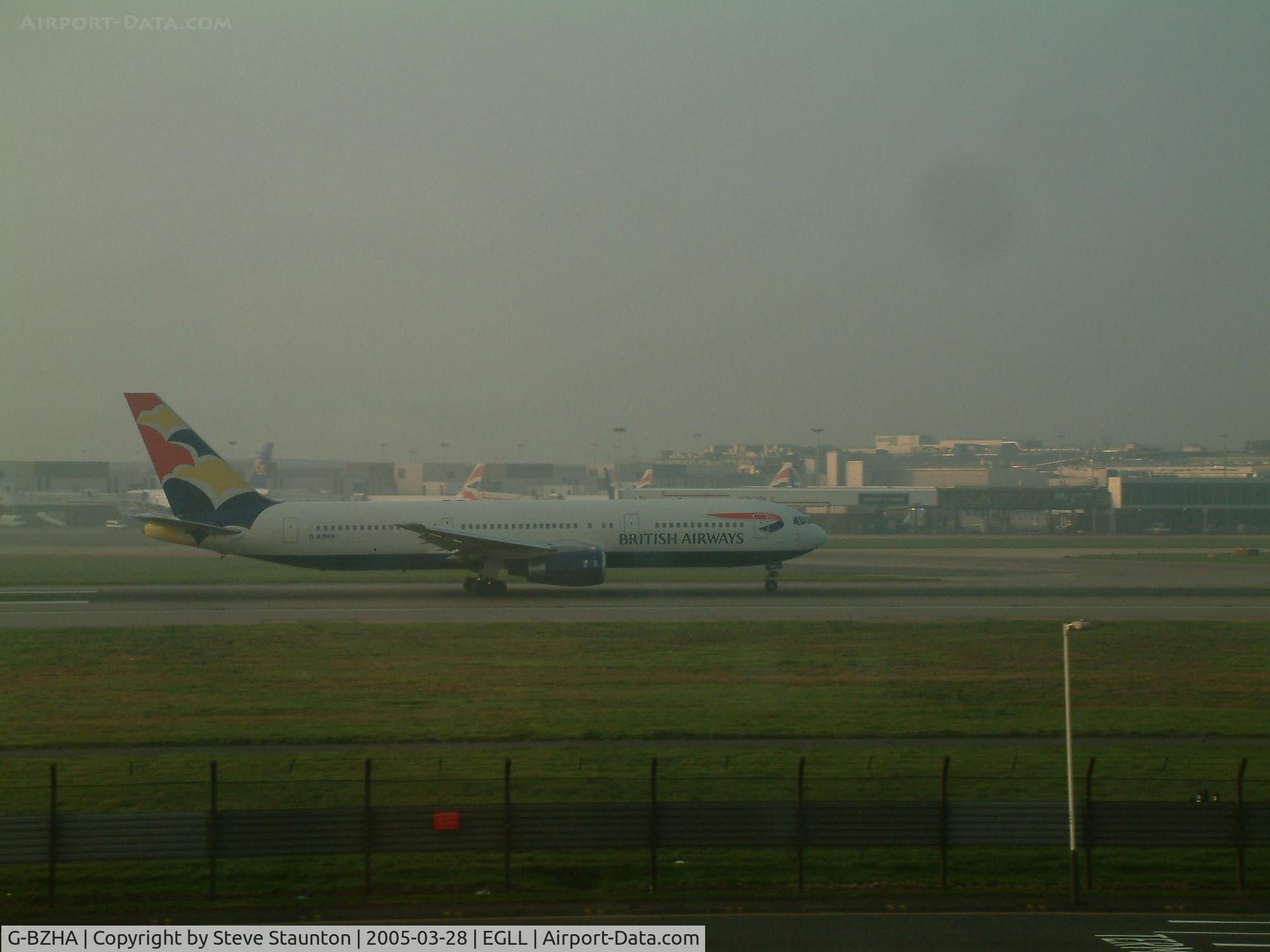 G-BZHA, 1998 Boeing 767-336 C/N 29230, Taken at Heathrow Airport March 2005 (Sorry about the poor quality - but a rare colour scheme)