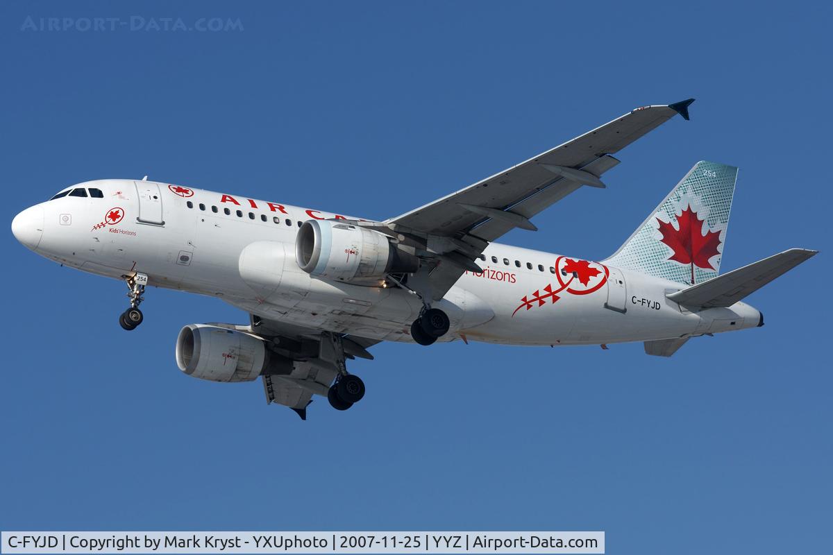 C-FYJD, 1997 Airbus A319-114 C/N 649, short final for 24R.