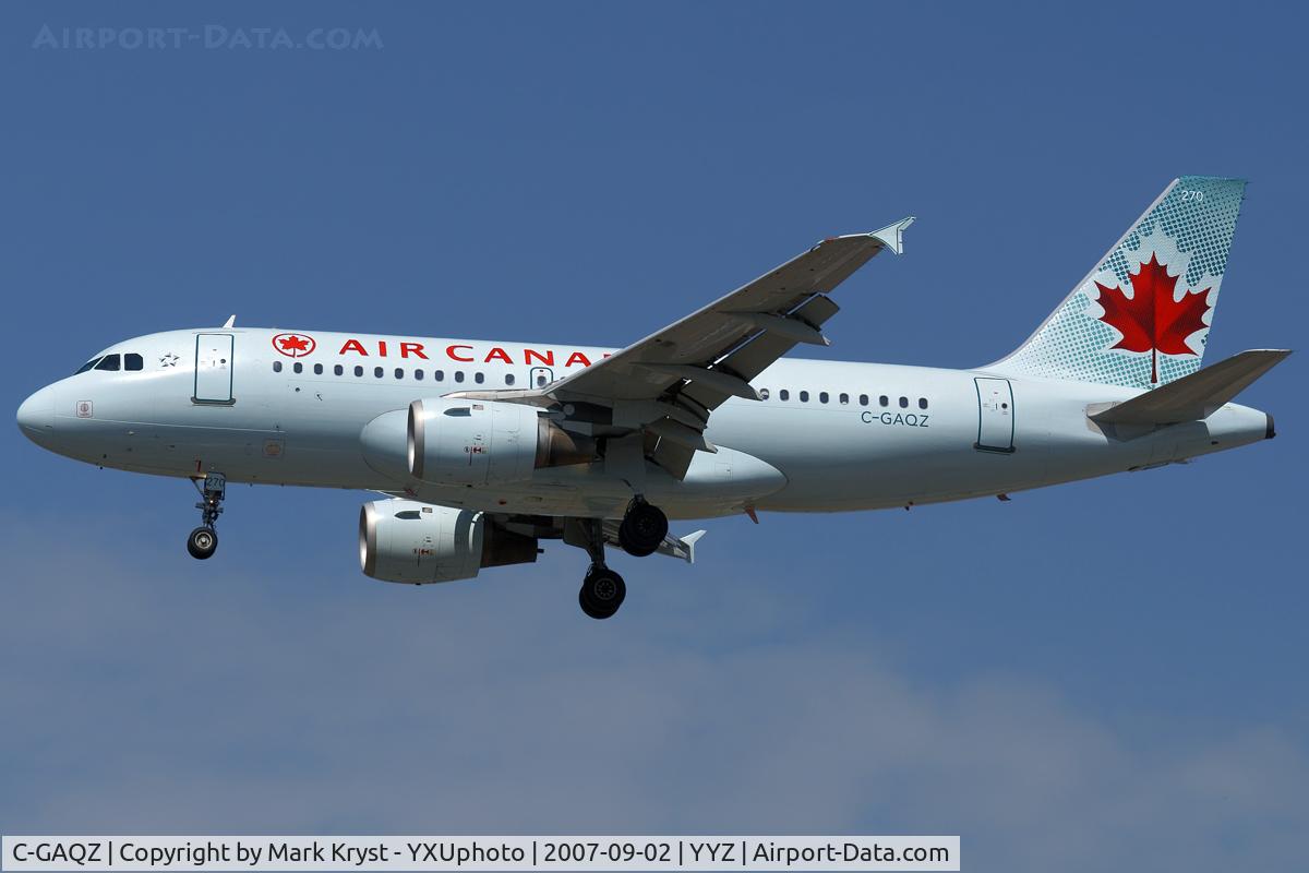 C-GAQZ, 1997 Airbus A319-114 C/N 740, short final for 24R.