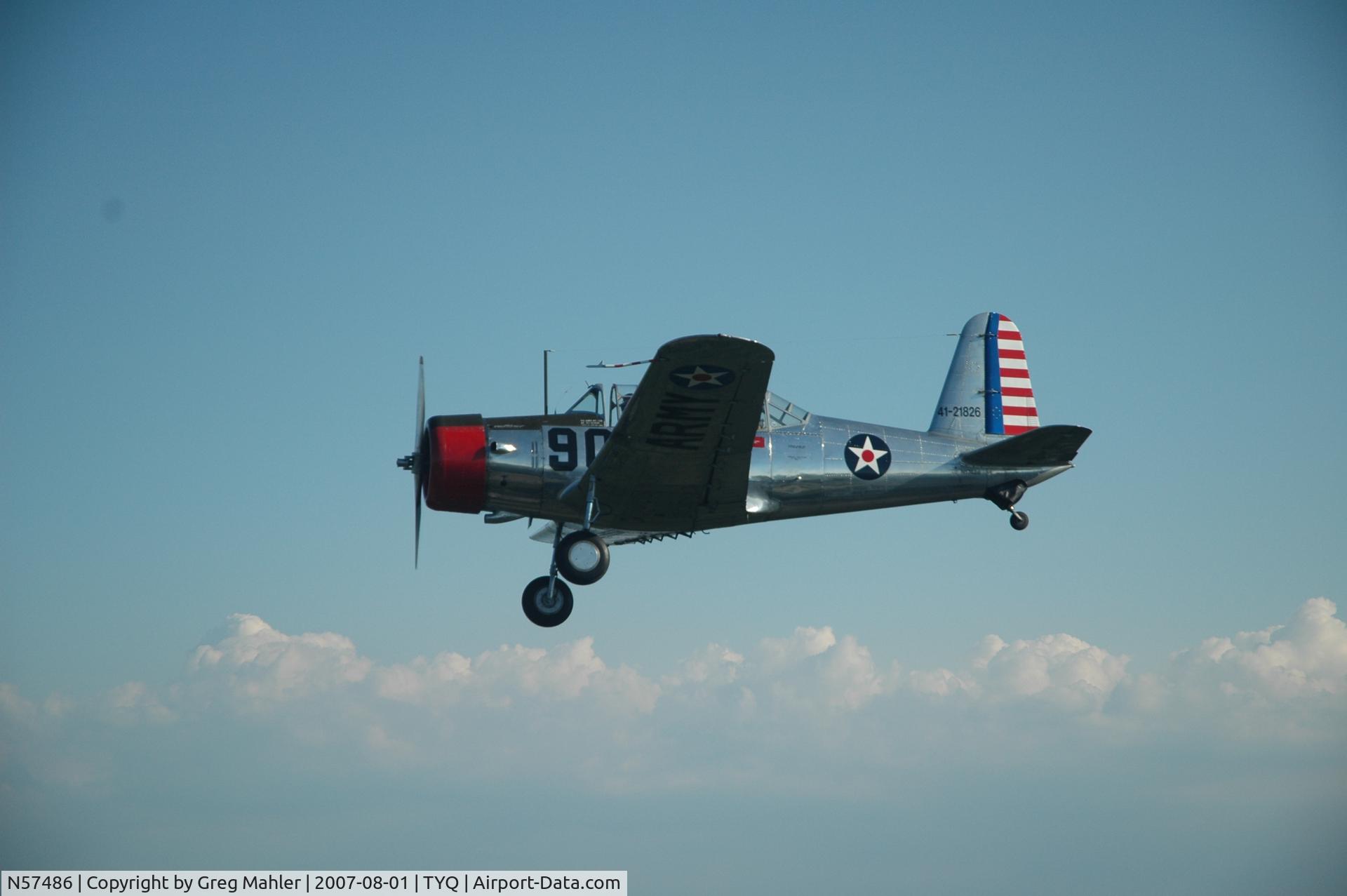 N57486, 1942 Consolidated Vultee BT-13A Valiant C/N 5665, 1942 BT-13 in flight in the Indianapolis, IN area