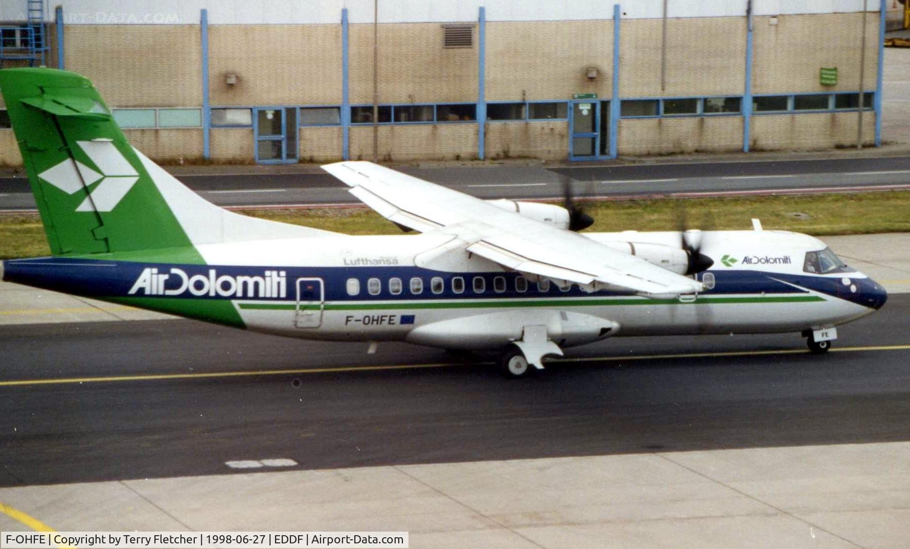 F-OHFE, 1994 ATR 42-320 C/N 378, Air Dolomiti ATR42 operated for Lufthansa in 1998 - seen here at Frankfurt (Germany) - this aircraft was subsequently registered as PH-XLM and then PJ-XLM