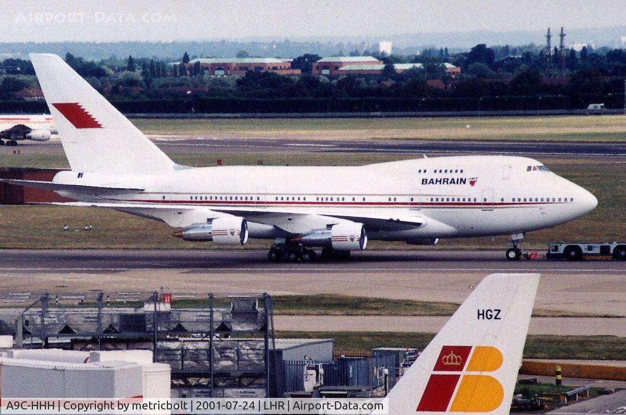 A9C-HHH, 1979 Boeing 747SP-21 C/N 21649, At LHR,jul.2001.Bahrain Amiri Flight ,registration then was A9C-HHH,possibly re-registered as A9C-HMH