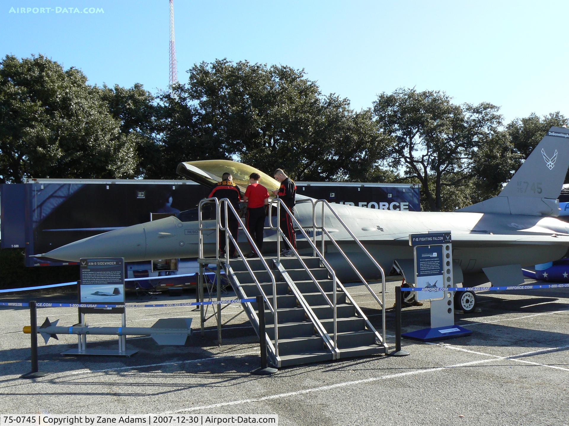 75-0745, 1977 General Dynamics YF-16A Fighting Falcon C/N 61-1, First Production F-16 - Now used as a traveling exhibit for USAF Recuriting - At TCU - Ft. Worth, TX