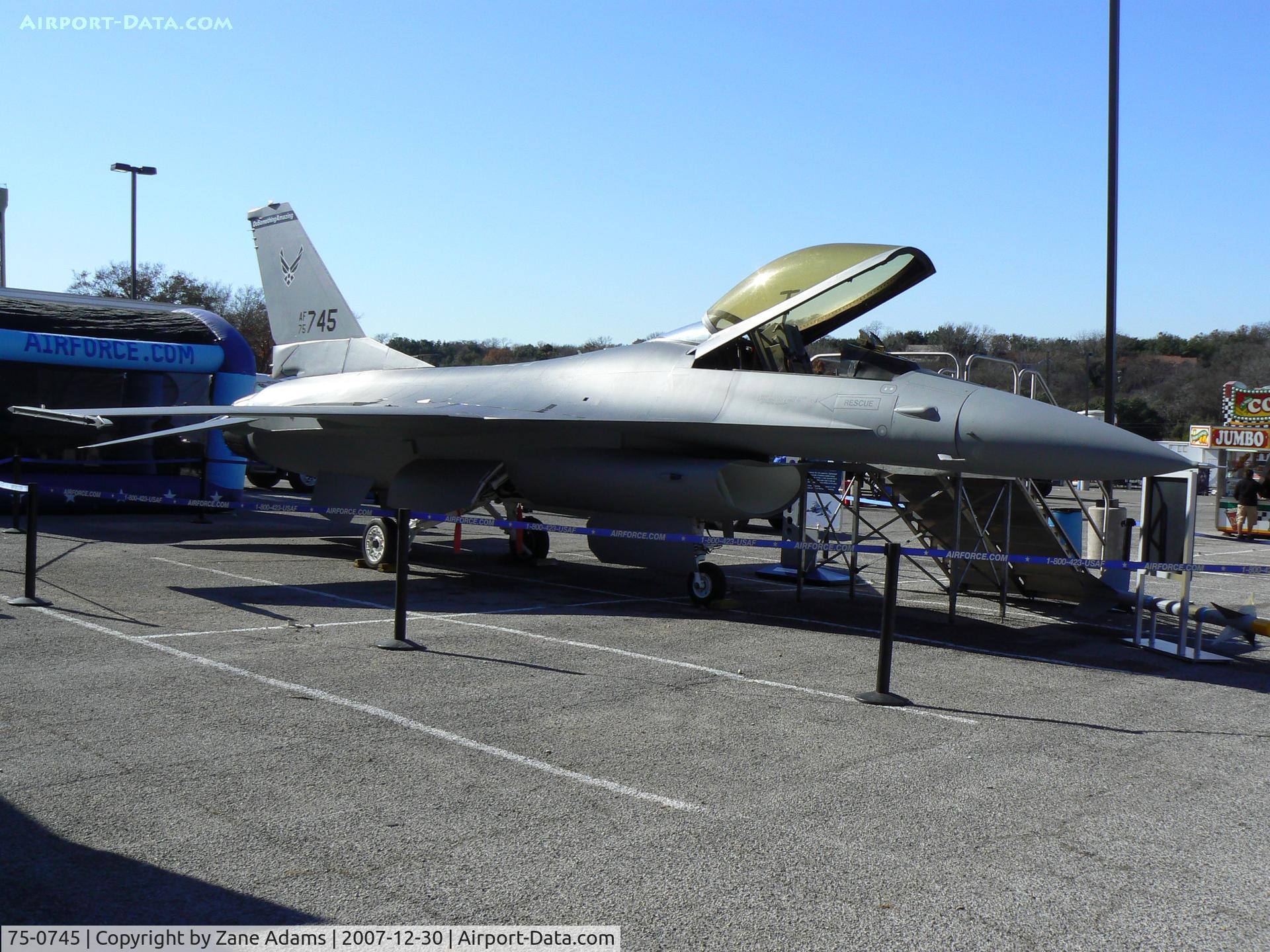 75-0745, 1977 General Dynamics YF-16A Fighting Falcon C/N 61-1, First Production F-16 - Now used as a traveling exhibit for USAF Recuriting - At TCU - Ft. Worth, TX