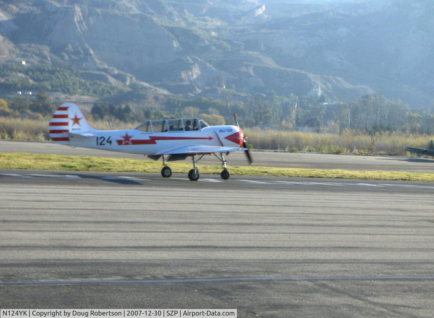 N124YK, 1984 Yakovlev Yak-52 C/N 844804, 1984 Intreprinderea de Avioane-Bacau, Romania (Yakovlev) Yak 52, Vedeneev MP-14P 9 cylinder radial 360 Hp, landing roll Rwy 22
