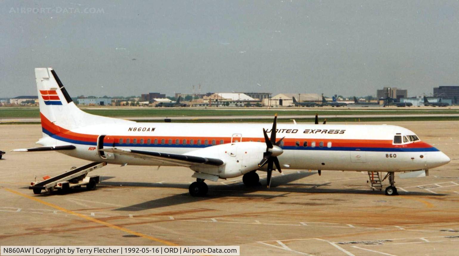 N860AW, 1991 British Aerospace ATP C/N 2037, Seen here at Chicago O'Hare in 1992 operating under the United Express banner