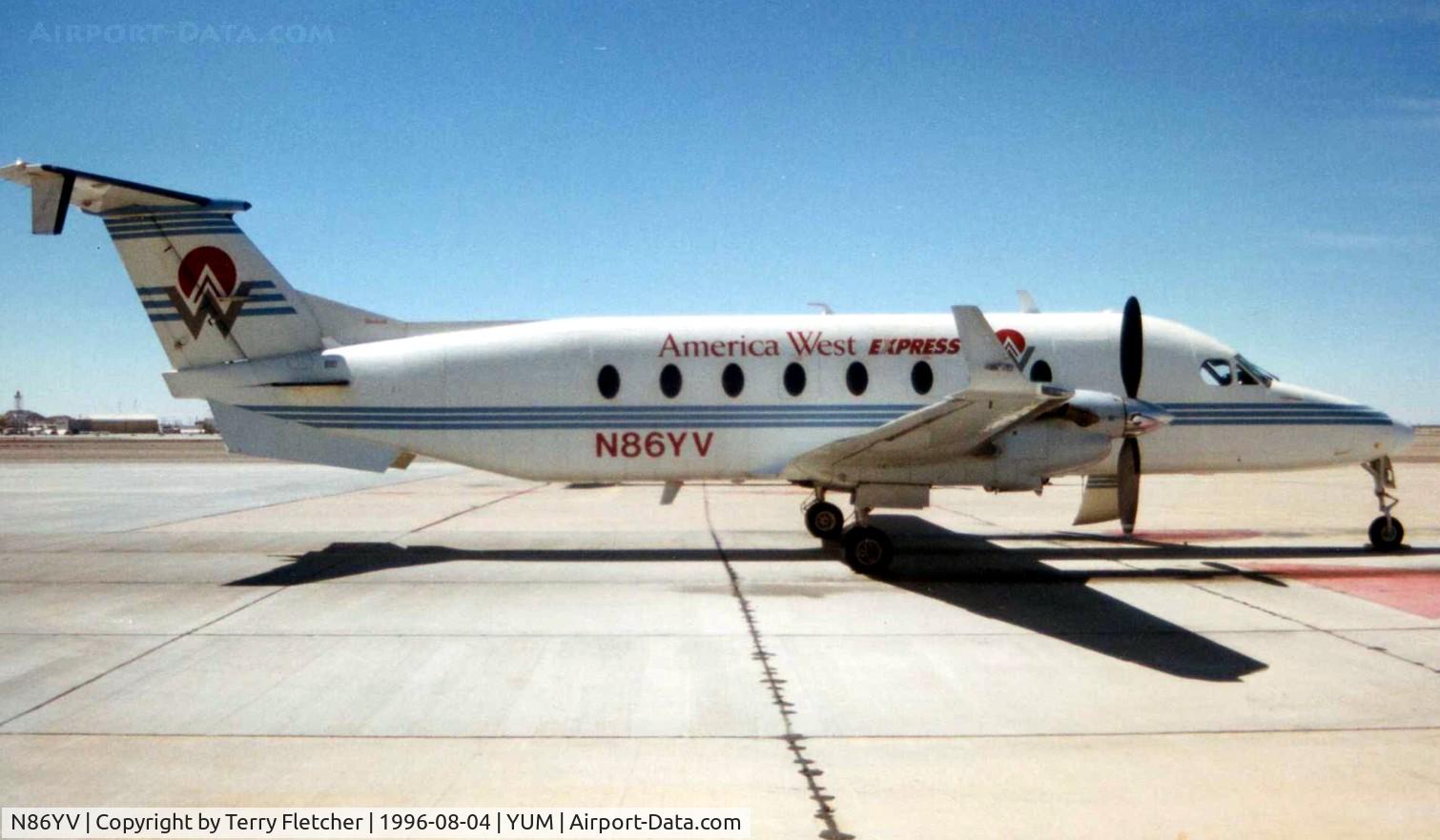 N86YV, Beech B1900D Sport 150 C/N UE-86, Mesa Airlines aircraft pictured at Yuma in 1996 in America West colours