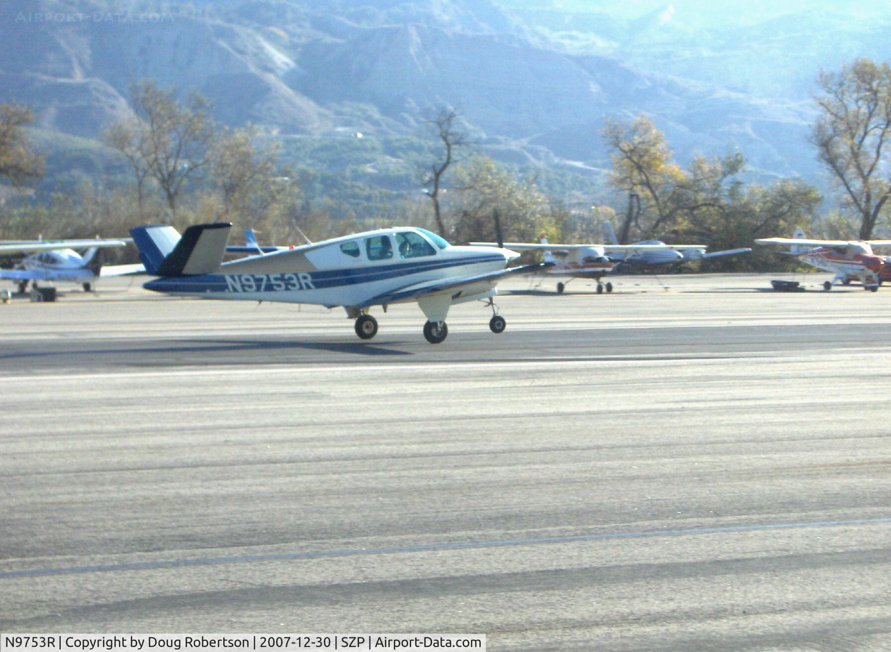 N9753R, 1960 Beech M35 Bonanza C/N D-6241, 1960 Beech M35 BONANZA, Continental O-470-C 250 Hp, near touchdown Rwy 22