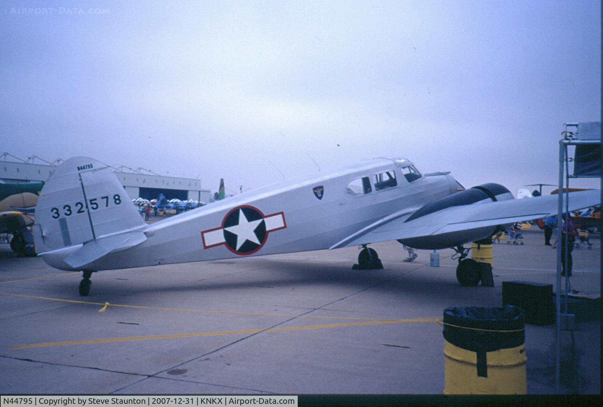 N44795, 1943 Cessna UC-78B (T-50) Bobcat C/N 6516, Taken at NAS Miramar Airshow in 1988 (scan of a slide)