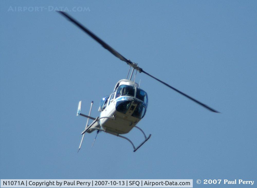 N1071A, 1979 Bell 206L-1 LongRanger II C/N 45340, Breaking overhead for landing