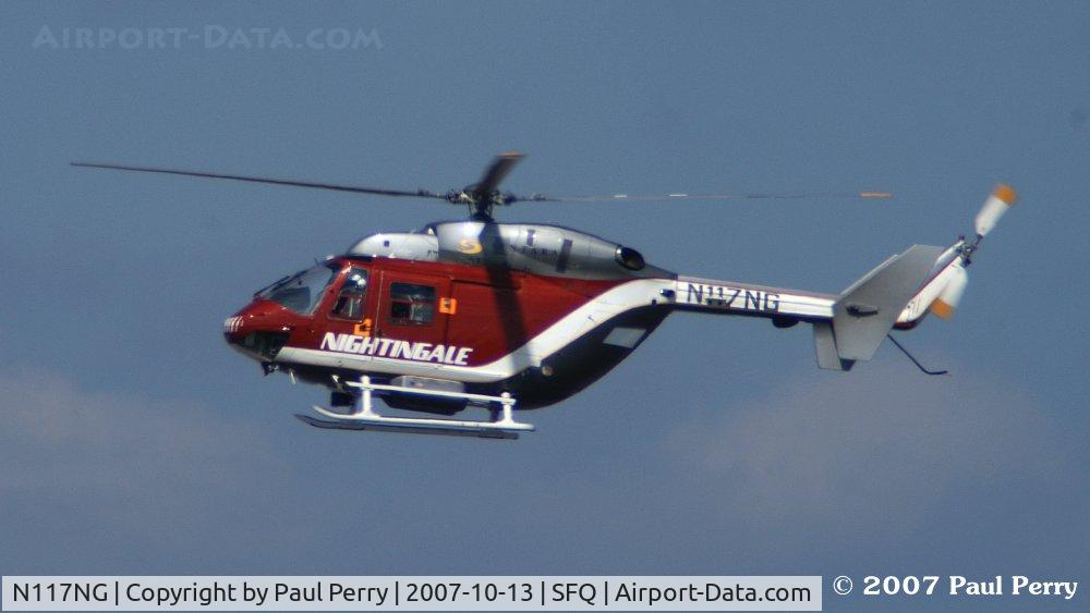 N117NG, 1986 Eurocopter-Kawasaki BK-117A-4 C/N 7083, One of Sentara's Nightengales settling in to land
