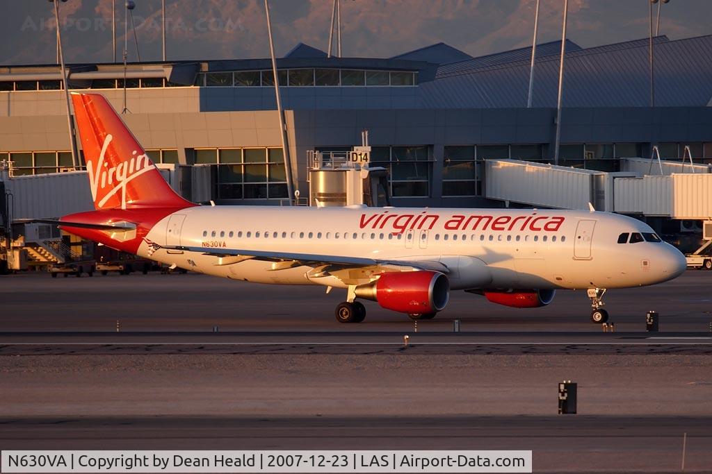 N630VA, 2007 Airbus A320-214 C/N 3101, Virgin America N630VA (FLT VRD770) taxiing to RWY 25R for departure to San Francisco Int'l (KSFO).