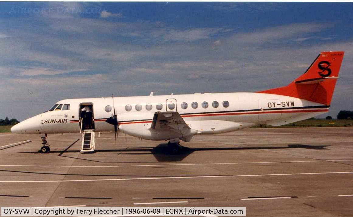 OY-SVW, 1995 British Aerospace Jetstream 41 C/N 41047, Sun-Air Scandanavia's Jetstream 4100 cn 41047 at East Midlands in 1996 - became G-MAJO with Eastern Airlines